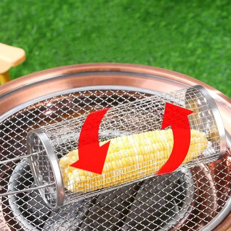 Portable Stainless Steel Barbecue Grill Basket for Outdoor Cooking and Camping