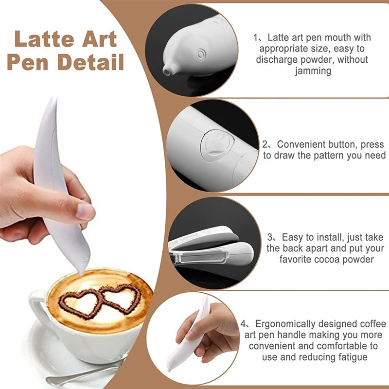 Electrical Latte Art Pen for Cake and Coffee Decoration - White Pastry Tool