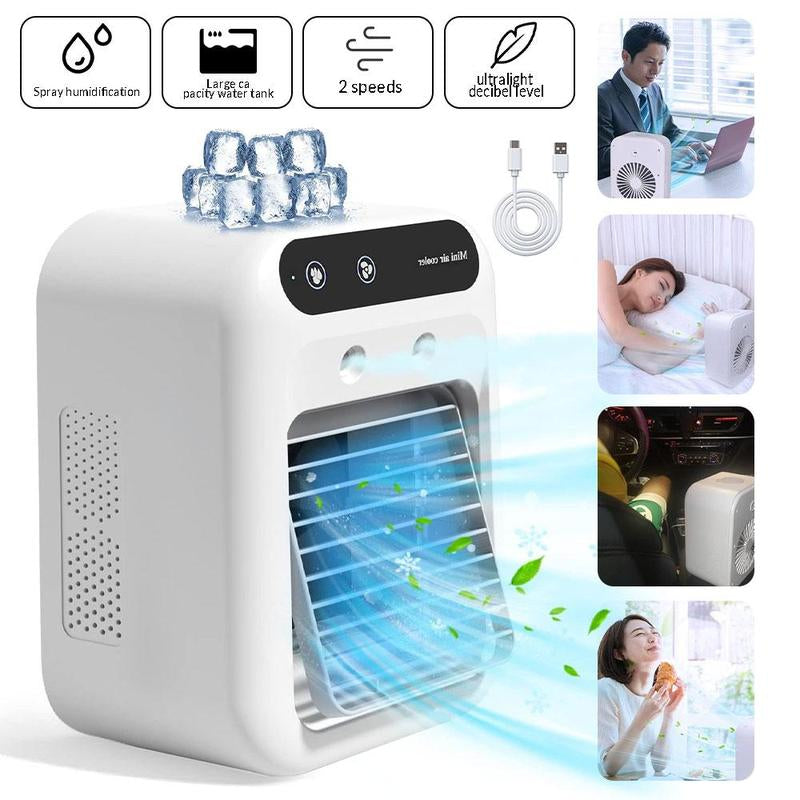 3-in-1 Portable Air Conditioner and Evaporative Cooler with Dual Mist Speeds - Perfect for Home, Office, and Outdoor Use, Equipped with 1800mAh Battery and 500ml Water Reservoir