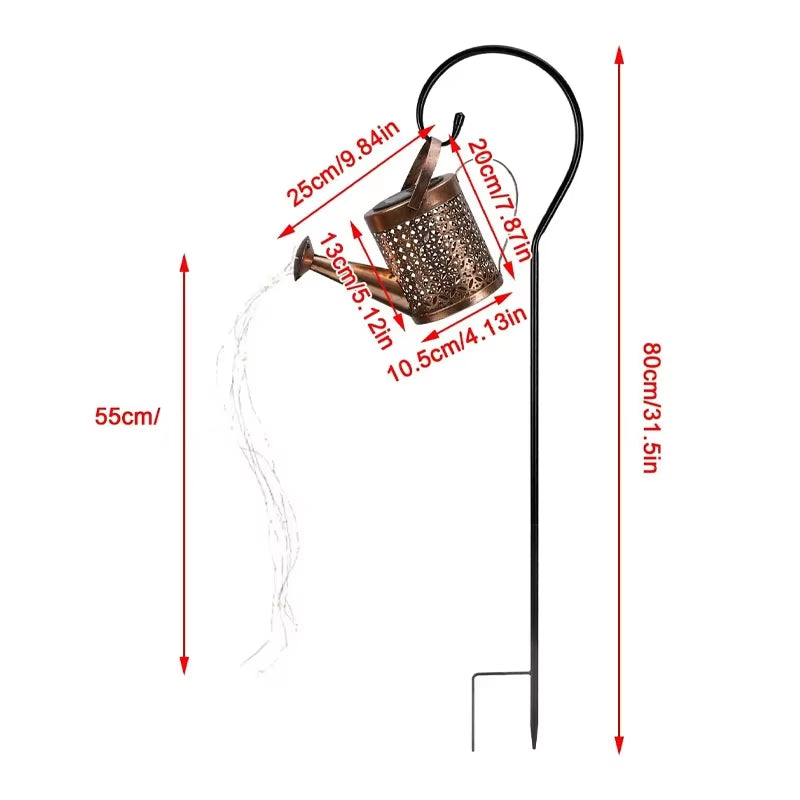Solar-Powered LED Watering Can Lamp - Iron Star Design for Outdoor Garden and Landscape Lighting