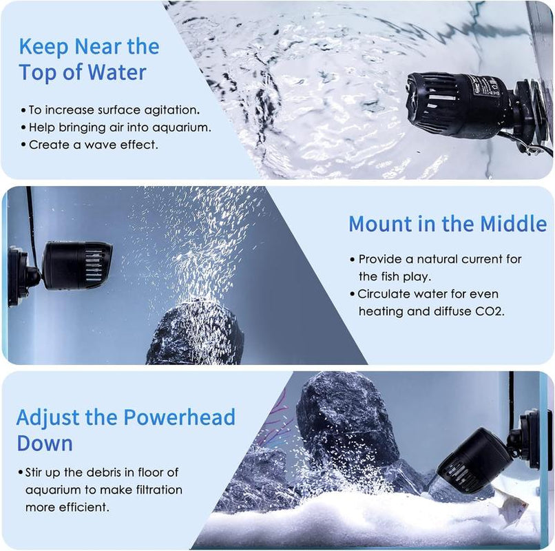 Hygger Wave Maker Pump with Magnetic Mount - Silent Powerhead for Saltwater and Freshwater Aquariums