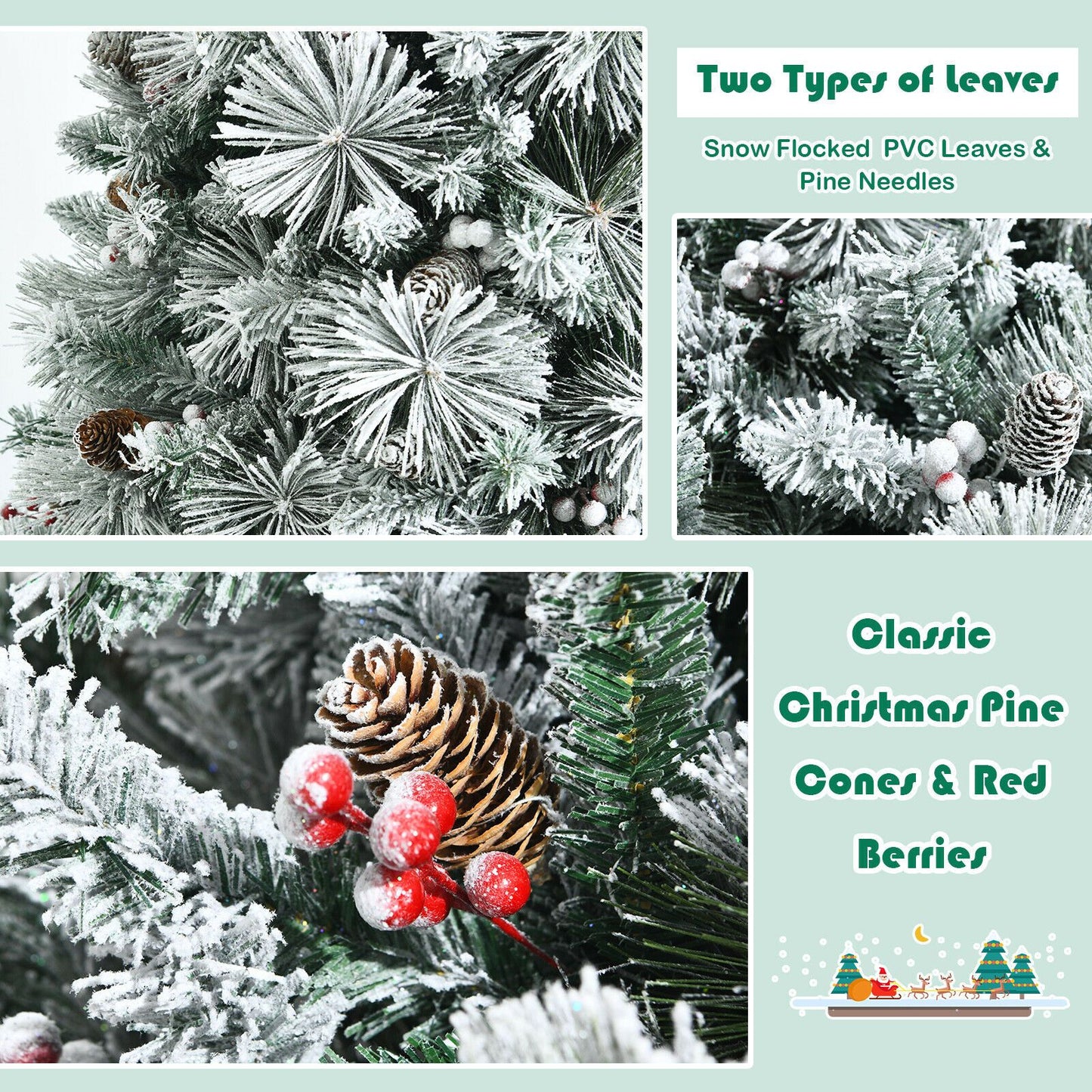 Snow-Flocked Christmas Tree Featuring 652 Branches and Decorative Berries