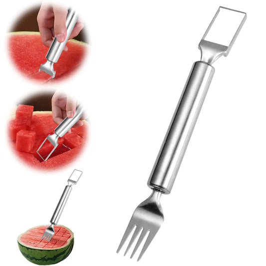 2025 Premium Stainless Steel Watermelon Slicer with Dual-Head Fork Tool for Kitchen Use