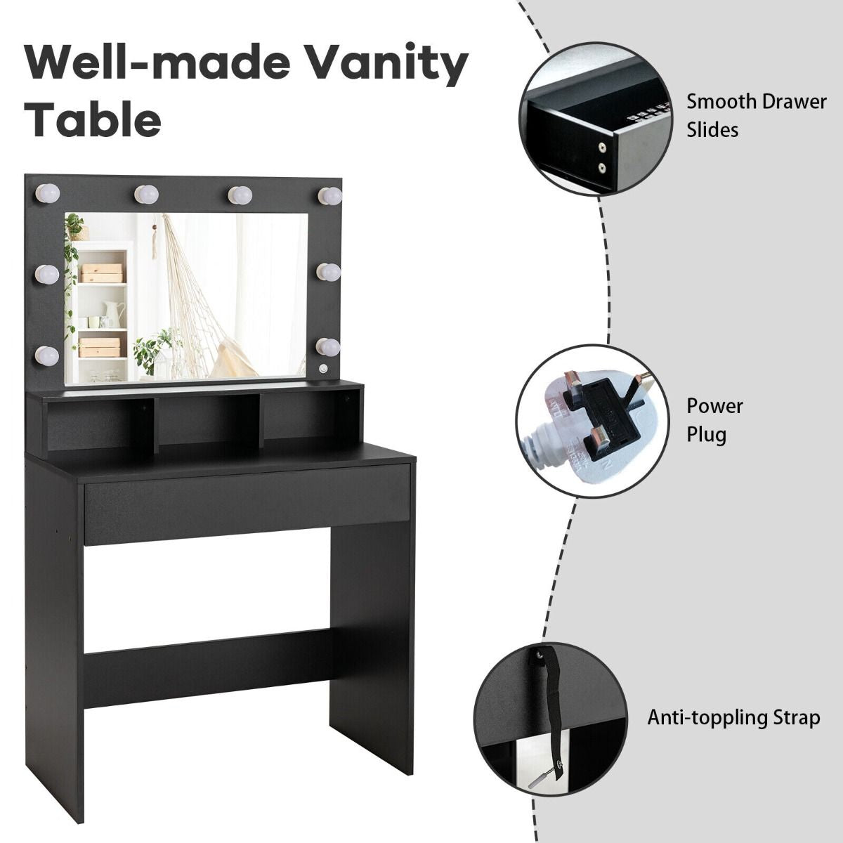 Modern Makeup Vanity Set with LED Lighted Mirror and Spacious Drawer