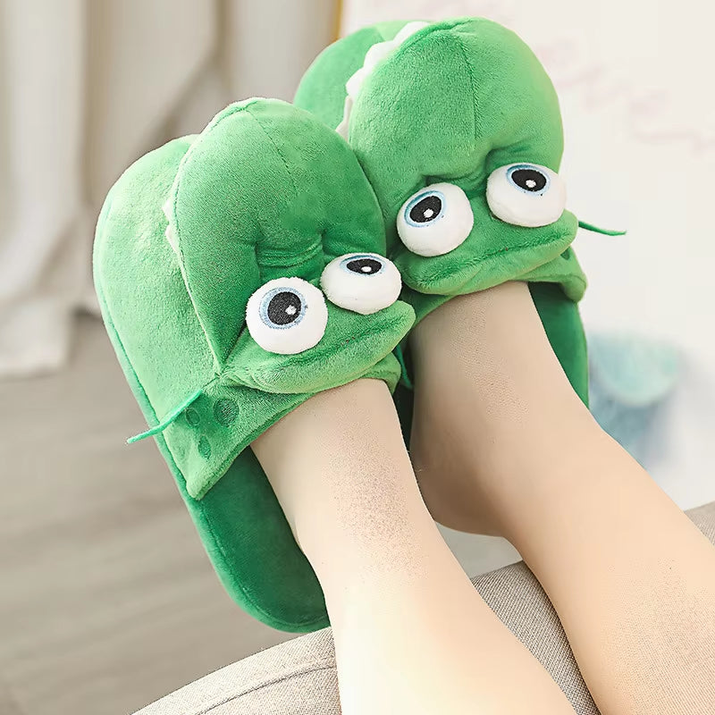 Crocodile Plush Cotton Slippers with Animated Mouth - Non-Slip Home Footwear for Children and Adults - Ideal Winter Gift