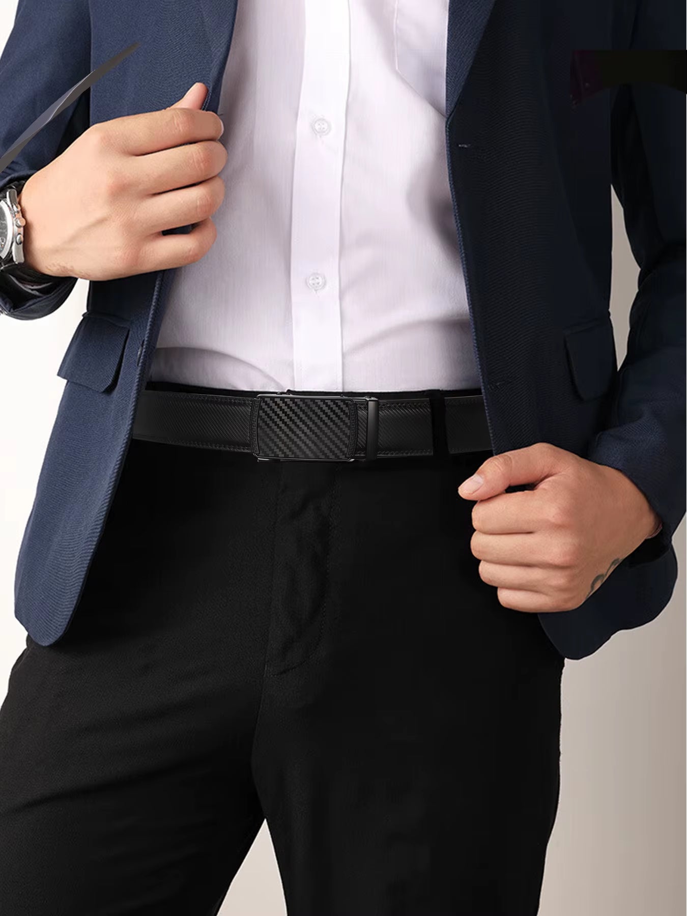Genuine Leather Men's Adjustable Ratchet Dress Belts with Automatic Alloy Buckle - Elegant Business Style - Ideal Father's Day Gift