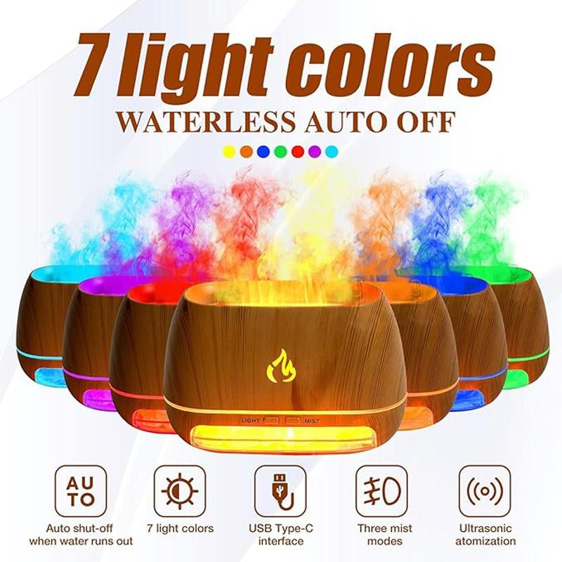 Aromatherapy Diffuser with Simulated Flame Design, 7 Color Options, USB-Powered Essential Oil Diffuser and Humidifier for Home Use