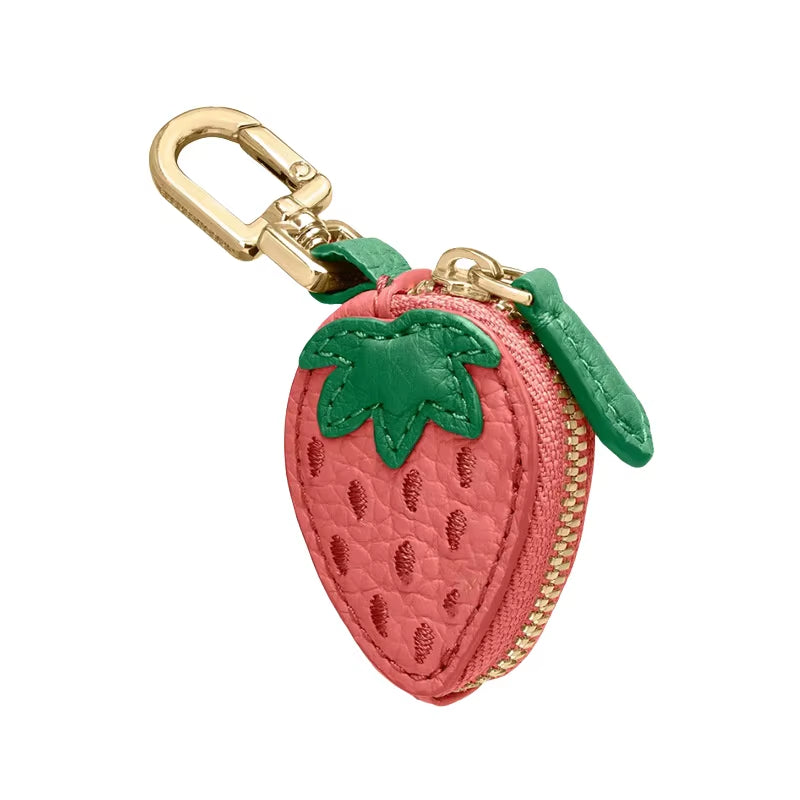 Mini Cherry-Shaped PU Leather Coin Purse - Adorable Strawberry Design Keychain and Earphone Storage Bag, Korean Style