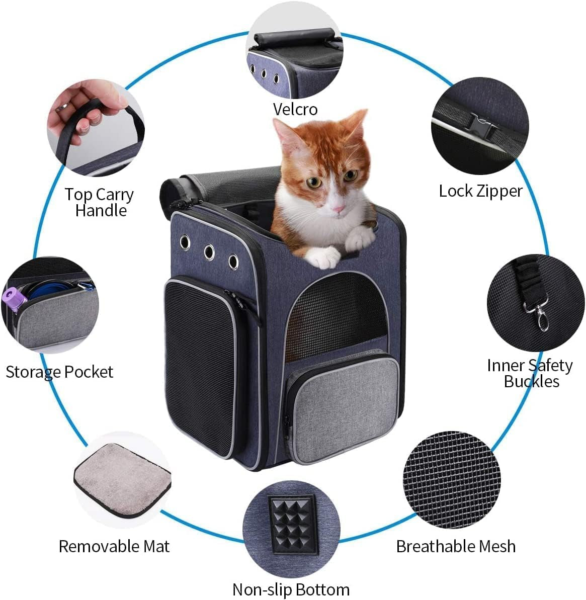 Cat Carrier Backpack - Foldable and Breathable Pet Carrier for Cats and Small Dogs with Safety Leash and Folding Bowl, Perfect for Hiking and Outdoor Travel