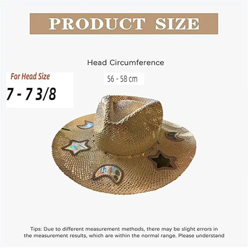 Handcrafted Wide-Brimmed Cowboy Hat for Women - Adjustable Straw Sun Hat for Travel and Beach Use