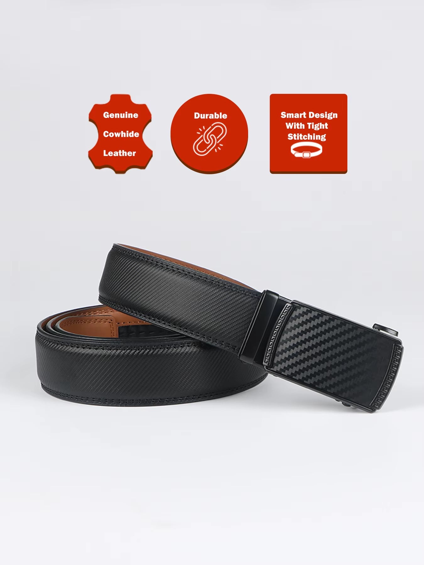 Genuine Leather Men's Adjustable Ratchet Dress Belts with Automatic Alloy Buckle - Elegant Business Style - Ideal Father's Day Gift