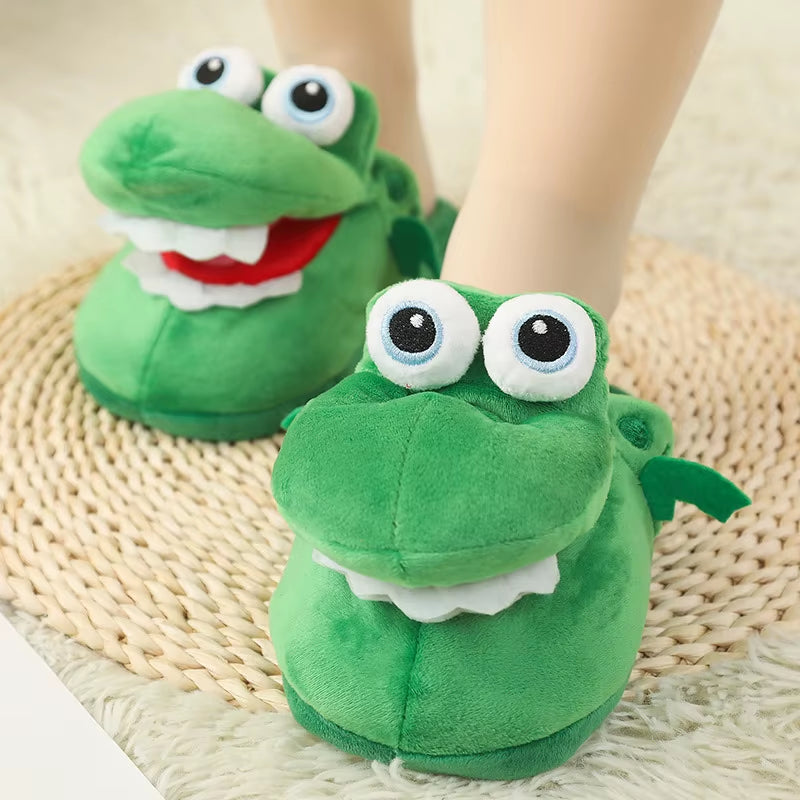 Crocodile Plush Cotton Slippers with Animated Mouth - Non-Slip Home Footwear for Children and Adults - Ideal Winter Gift