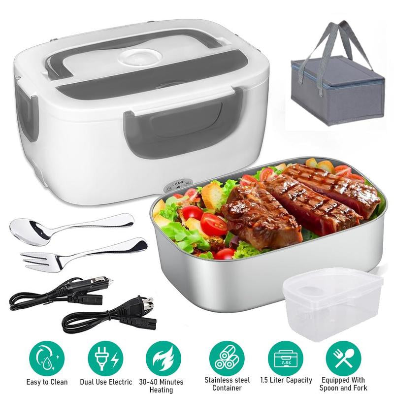 Electric Lunch Box Food Heater - 65W Fast Heating, Portable Self-Heating Food Warmer for Work, Car, and Outdoors - Available in Pink, White, and Grey with Lunch Bag