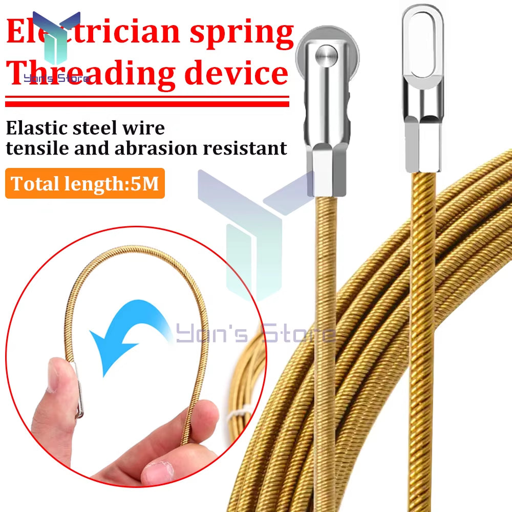 Universal Wire Threading Tool with High Elasticity Spring and Pulley System for Electricians - 5/10M Cable Pulling Solution