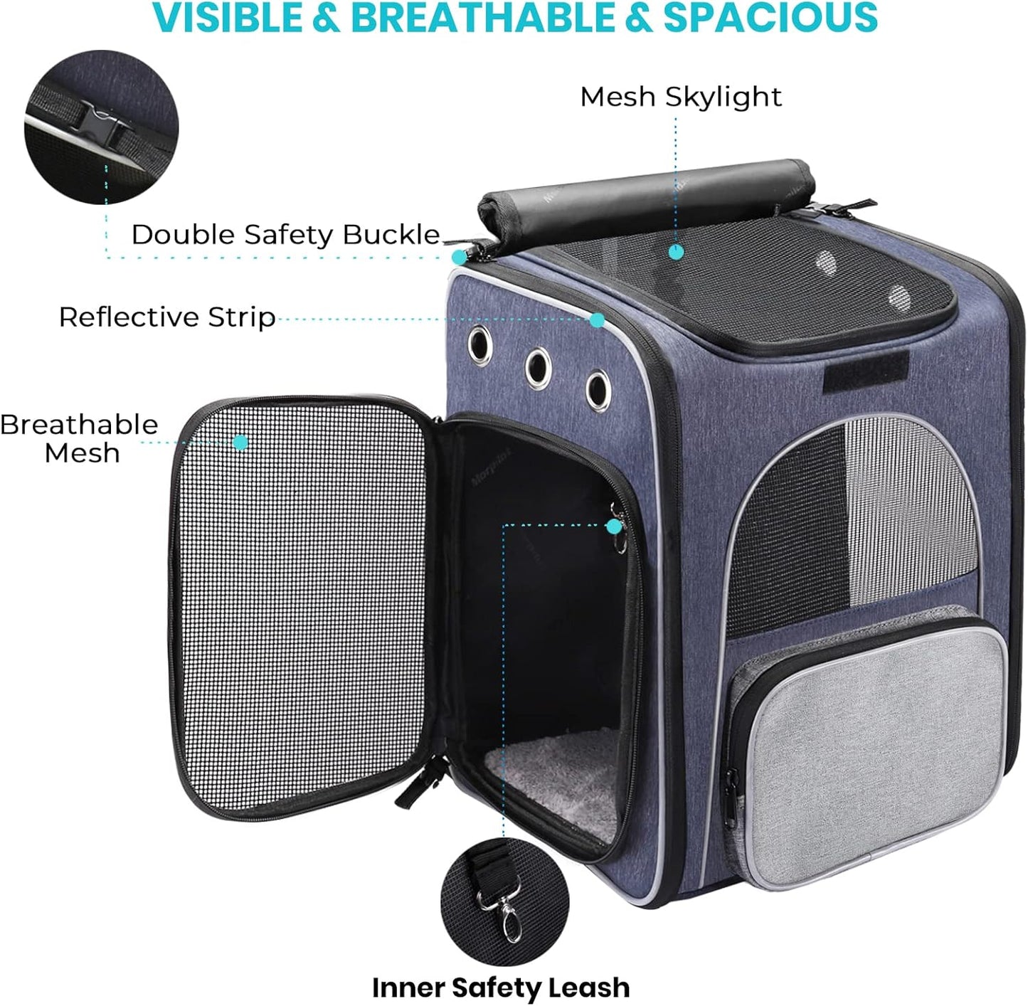 Cat Carrier Backpack - Foldable and Breathable Pet Carrier for Cats and Small Dogs with Safety Leash and Folding Bowl, Perfect for Hiking and Outdoor Travel