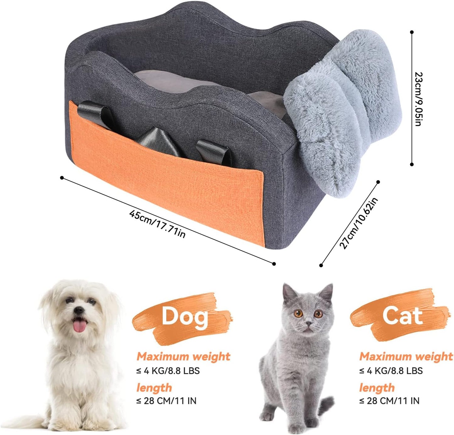 Small Dog Center Console Car Seat Booster - Dark Gray Pet Seat for Puppies