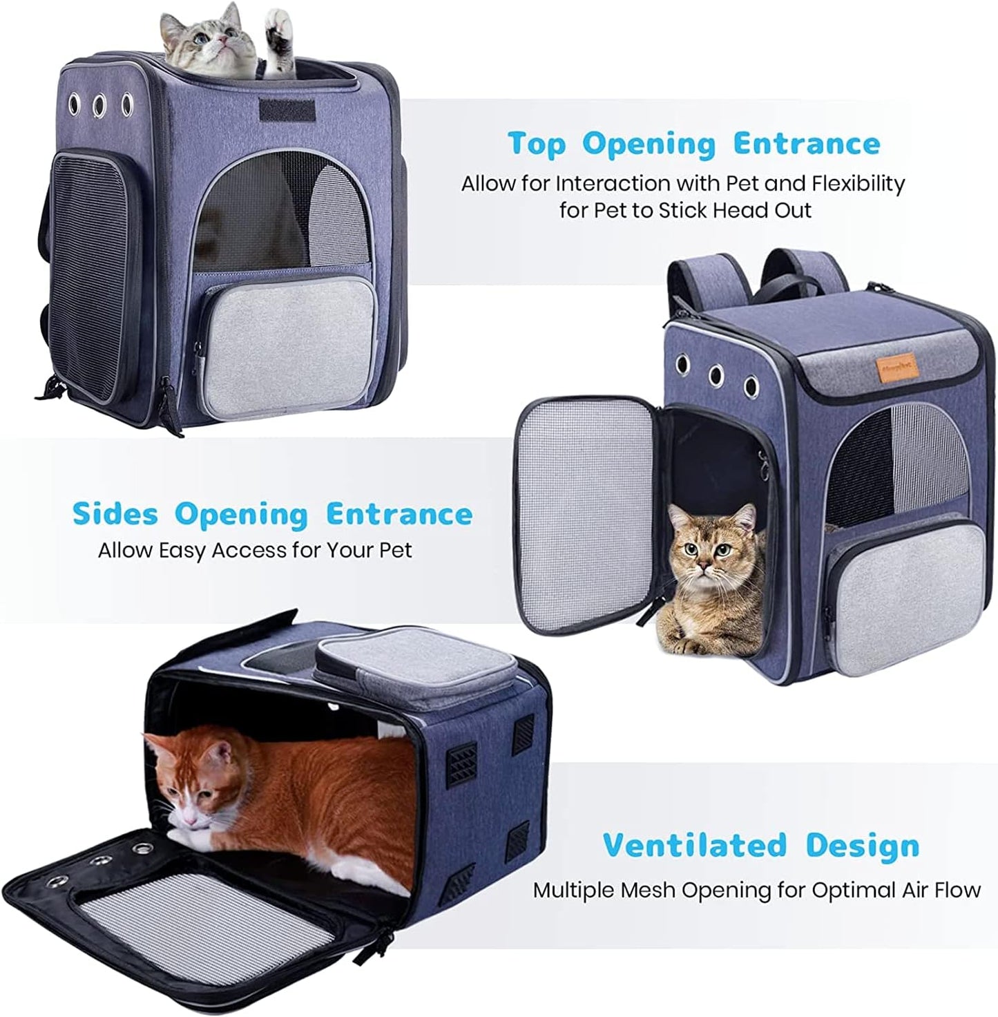 Cat Carrier Backpack - Foldable and Breathable Pet Carrier for Cats and Small Dogs with Safety Leash and Folding Bowl, Perfect for Hiking and Outdoor Travel