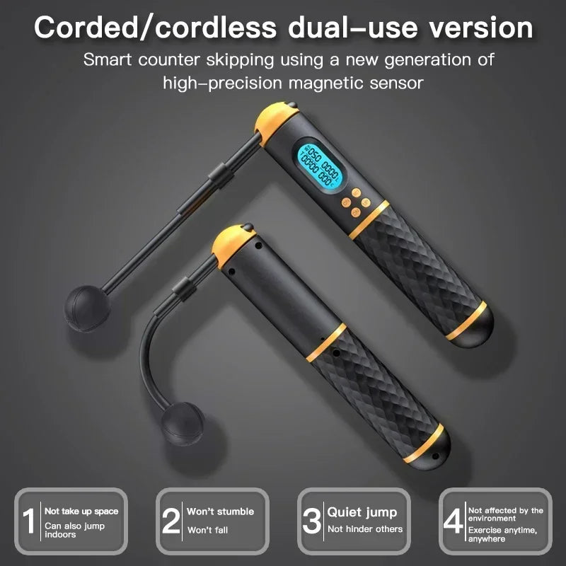 Professional Dual-Function Jump Rope with Digital Counter, High-Speed Ball Bearings, and Ergonomic Non-Slip Handles for Enhanced Calorie Tracking and Fitness.