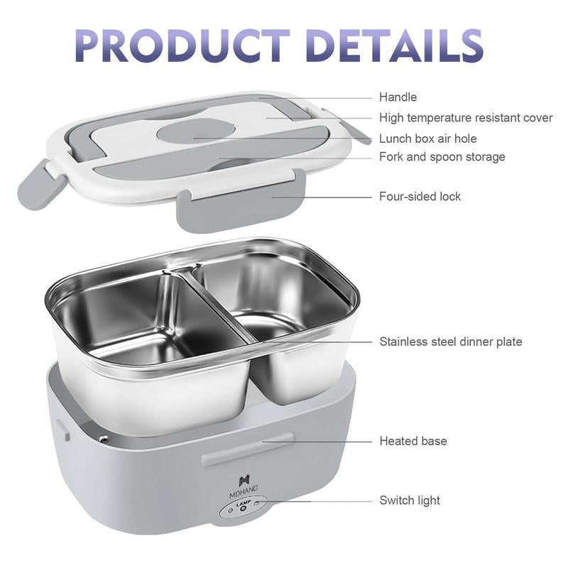 Electric Lunch Box Food Heater - 65W Fast Heating, Portable Self-Heating Food Warmer for Work, Car, and Outdoors - Available in Pink, White, and Grey with Lunch Bag