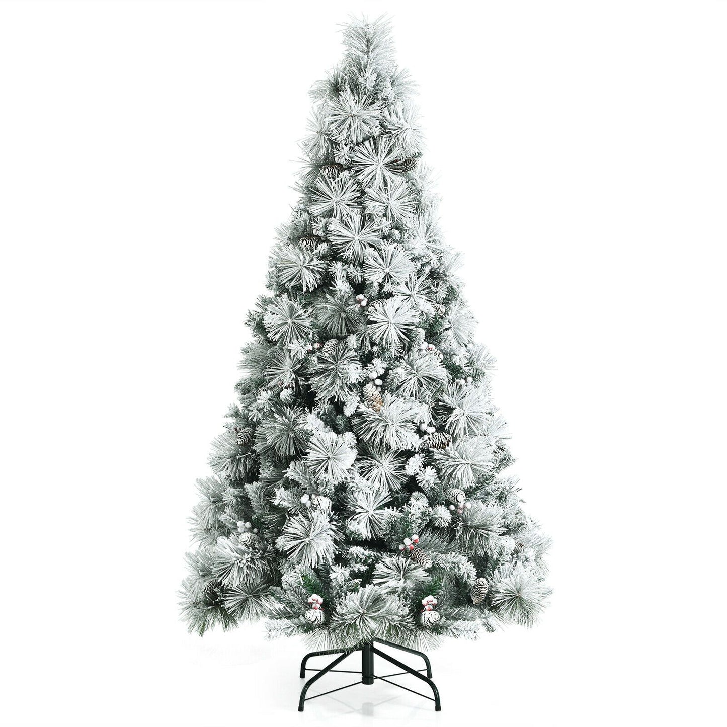 Snow-Flocked Christmas Tree Featuring 652 Branches and Decorative Berries