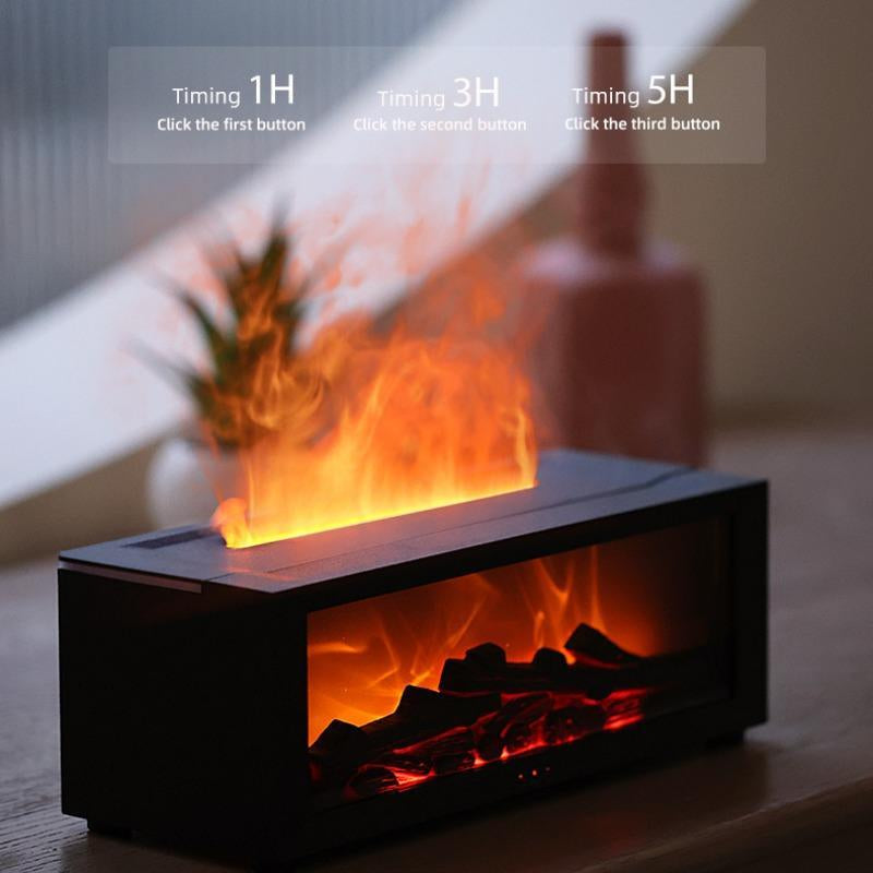 HEEYCEM USB-Powered Simulated Fireplace Flame Humidifier with Night Light, Timer, and Auto Shut-Off for Home and Office Use