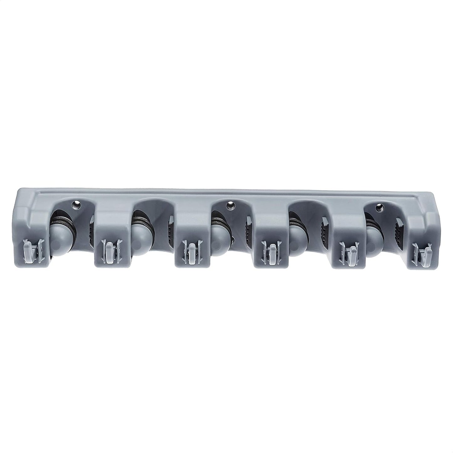 Rectangular Wall-Mounted Broom Holder and Garden Tool Organizer with 6 Hooks and 5 Slots, Dimensions: 43 x 8.5 x 6.2 cm, Gray
