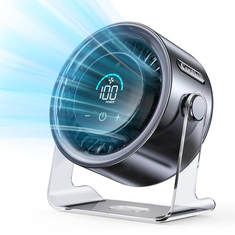 Coolhill Turbo Desktop Fan with 100-Speed Digital Display, Quiet Operation, Rechargeable Battery, and Dual Adjustment Modes for Office Environments