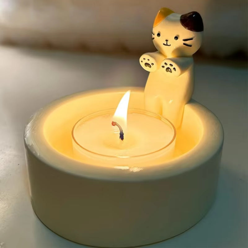 Cartoon Cat Tea Light Candle Holder - Sophisticated Decorative Accent for Home and Office