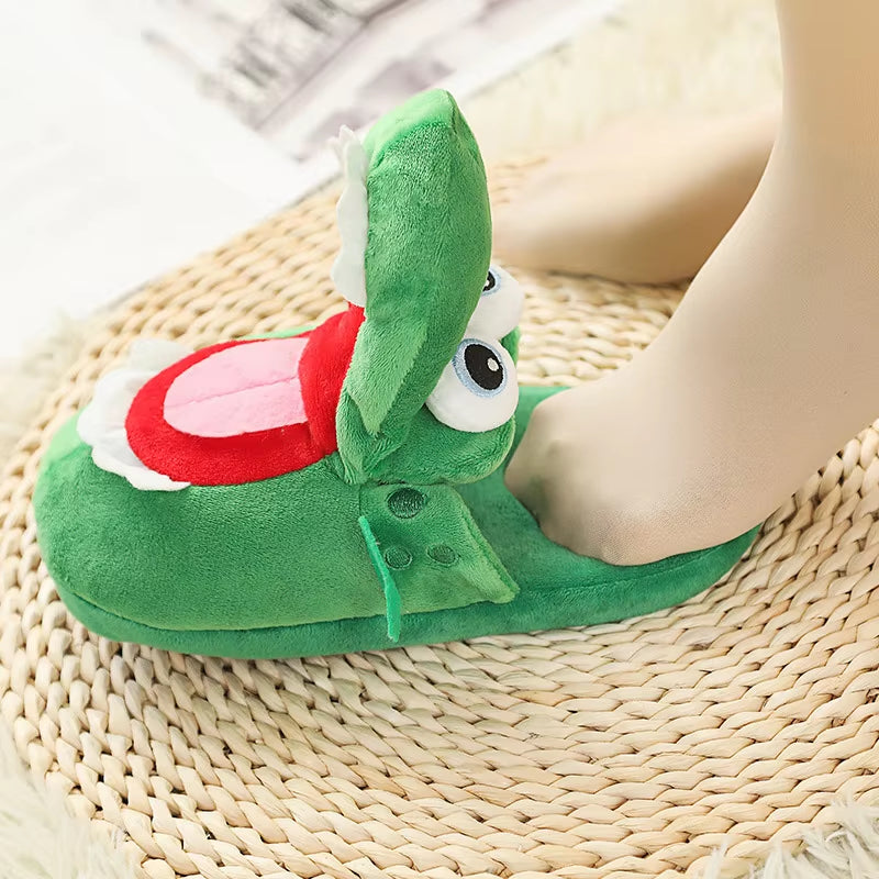 Crocodile Plush Cotton Slippers with Animated Mouth - Non-Slip Home Footwear for Children and Adults - Ideal Winter Gift