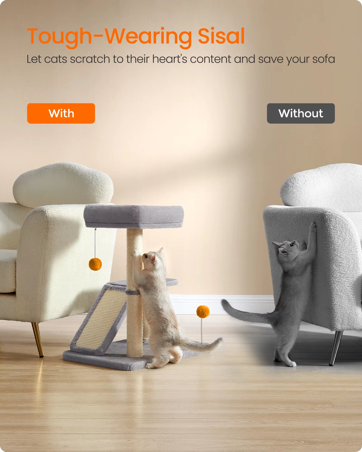 Multifunctional Cat Scratching Post with Integrated Bed, Rotatable Scratching Ramp, Perch, and Self-Grooming Feature
