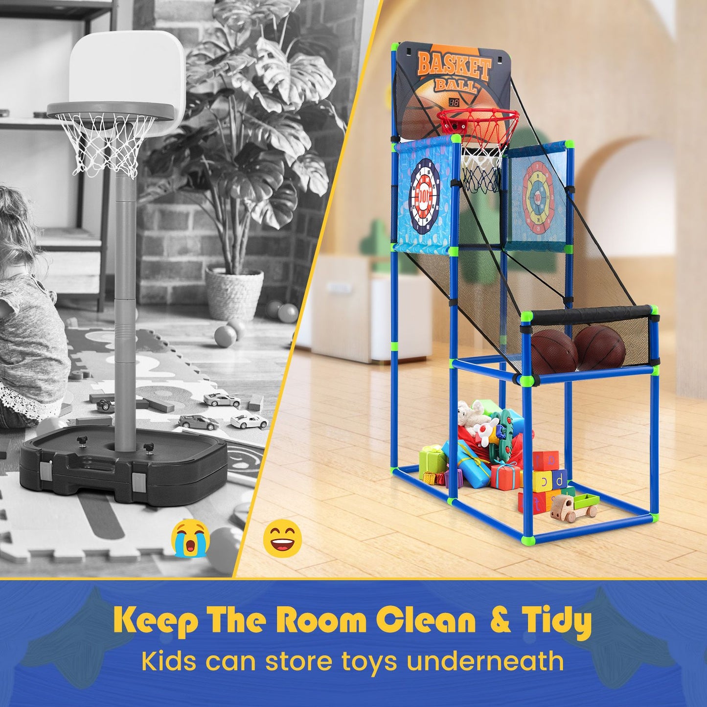 Dual-Function Children's Basketball Arcade Game with Electronic Scoring System