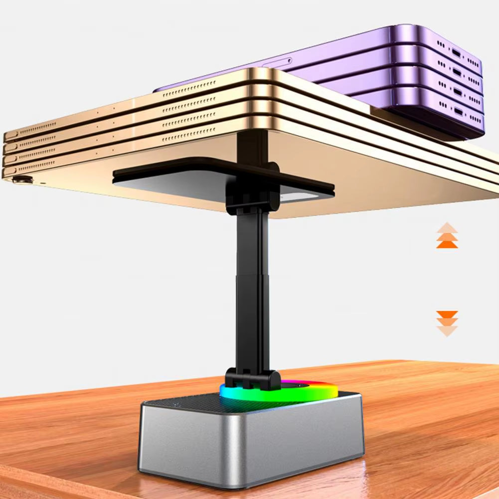 Bluetooth-Compatible Rotating Phone Stand with Integrated Wireless Speaker and Adjustable Foldable Design
