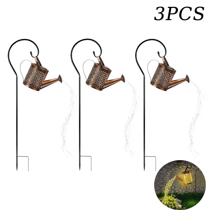 Solar-Powered LED Watering Can Lamp - Iron Star Design for Outdoor Garden and Landscape Lighting