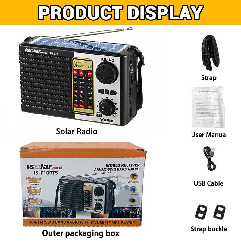 High-Quality Portable Solar Emergency Radio with MP3 Player, FM/AM & Shortwave Reception, Rechargeable and Ultra-Portable Design