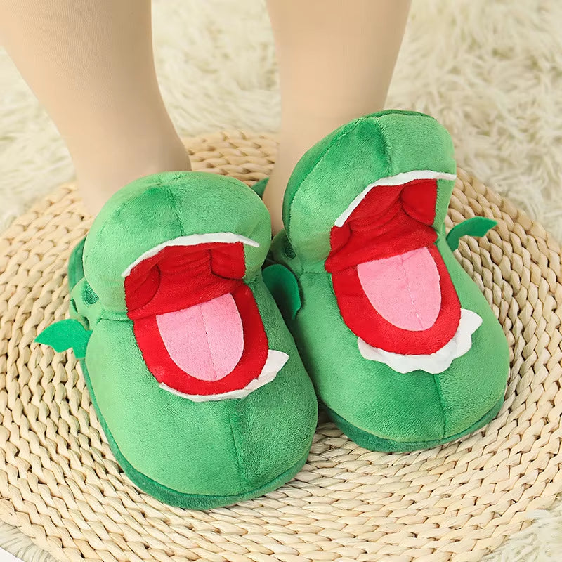 Crocodile Plush Cotton Slippers with Animated Mouth - Non-Slip Home Footwear for Children and Adults - Ideal Winter Gift