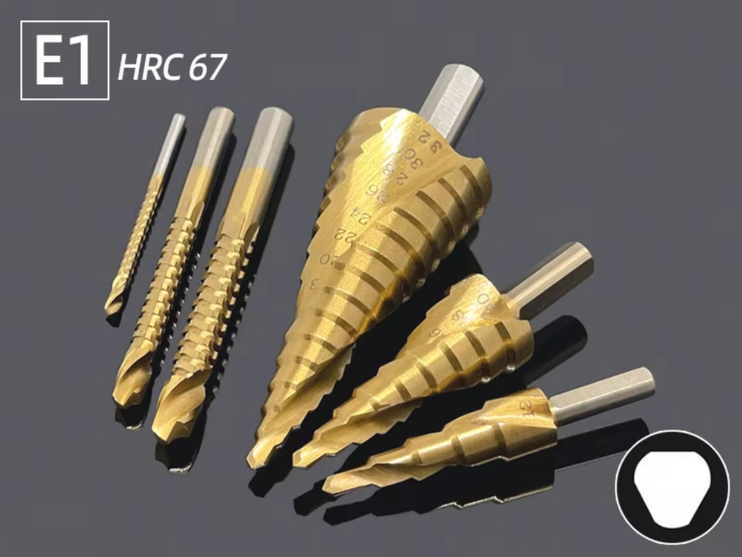 Professional Titanium Step Drill Bit Set for Wood and Metal - Sizes 4-12mm, 4-20mm, 4-32mm with 3, 6, and 8mm Twist Drills Included