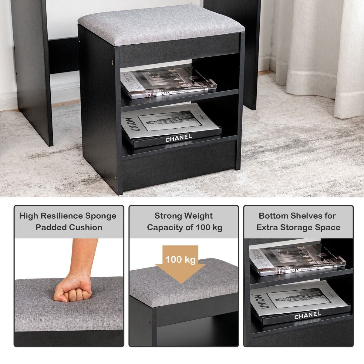 Modern Makeup Vanity Set with LED Lighted Mirror and Spacious Drawer