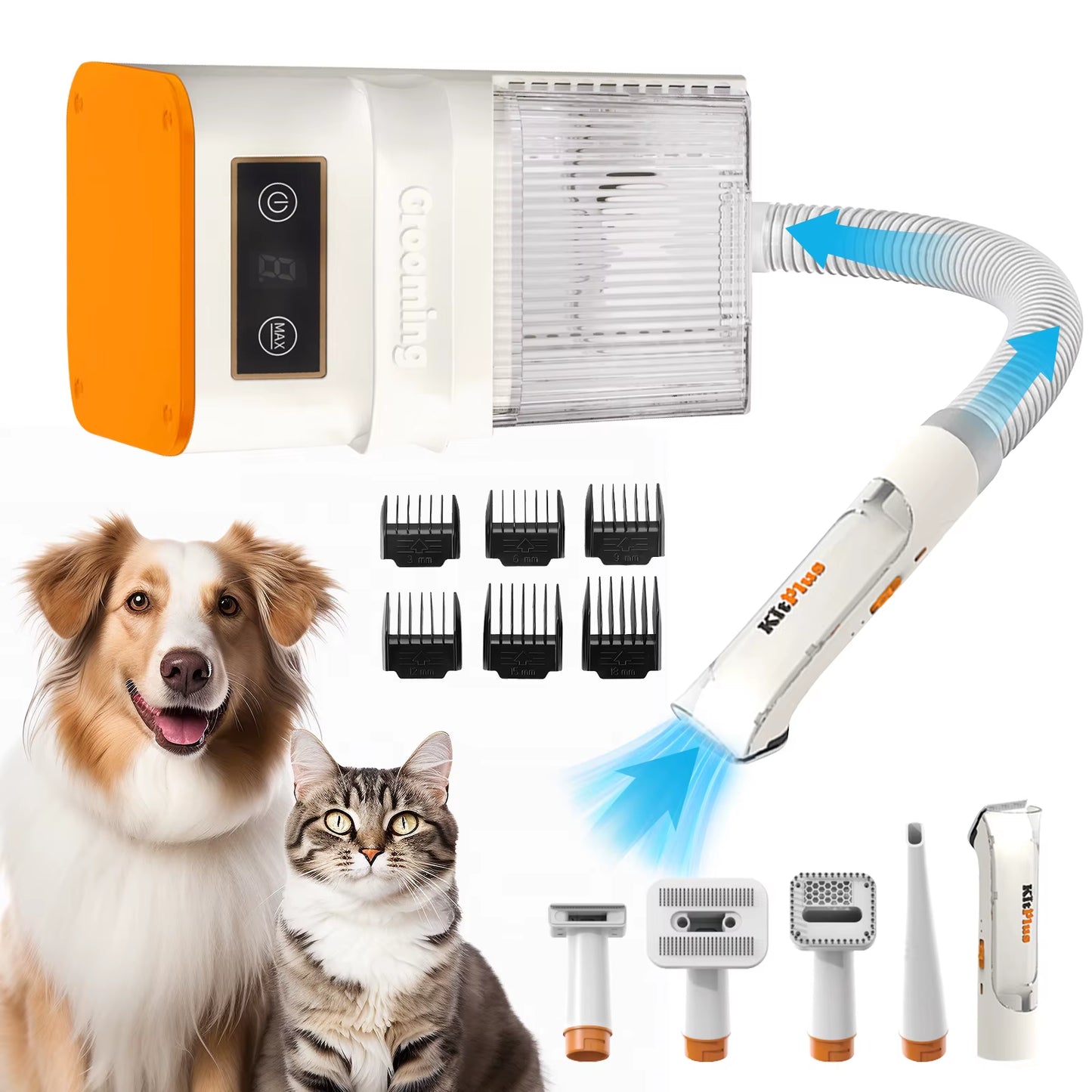 Professional Dog Grooming Kit with Rechargeable Hair Trimmer, 12000Pa Suction Power, 99% Pet Hair Removal, 2L Vacuum Capacity, and 11 Essential Tools
