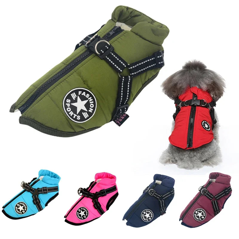 Premium Waterproof Dog Jacket with Built-in Harness - Winter Coat for Large and Small Breeds
