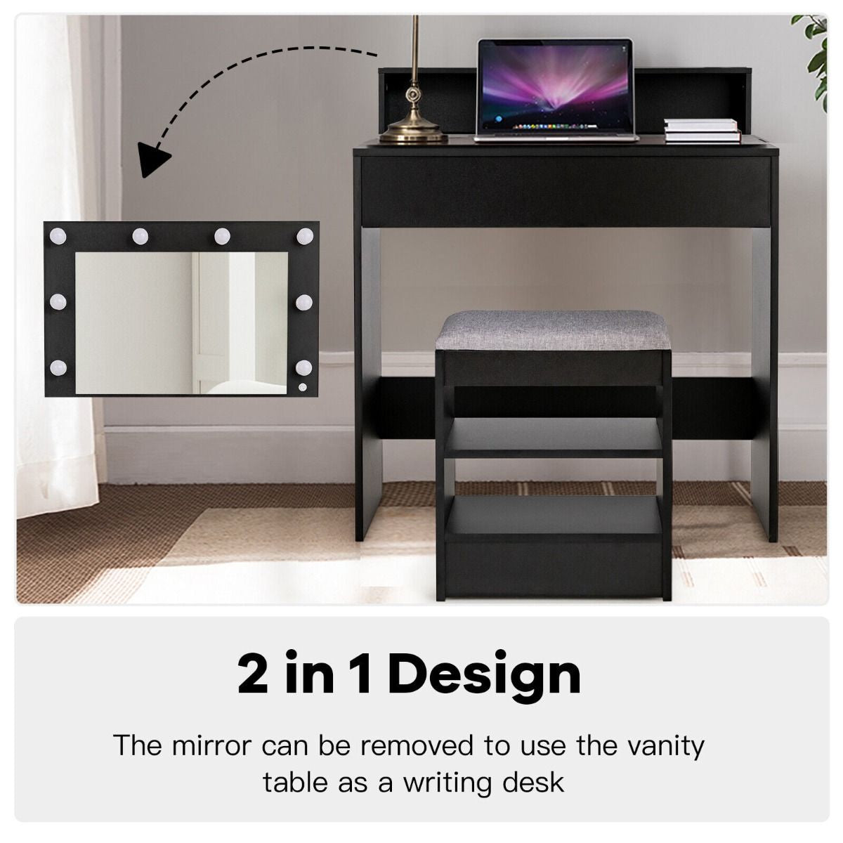 Modern Makeup Vanity Set with LED Lighted Mirror and Spacious Drawer