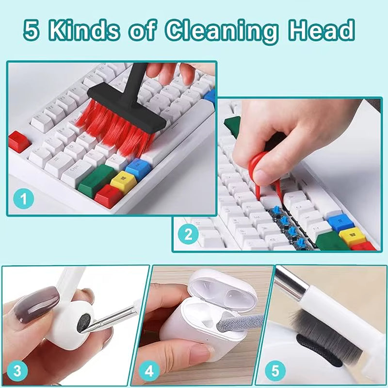 5-in-1 Keyboard Cleaning Brush Kit with Keycap Puller and Earbud Cleaner for AirPods Pro and Bluetooth Earphone Maintenance