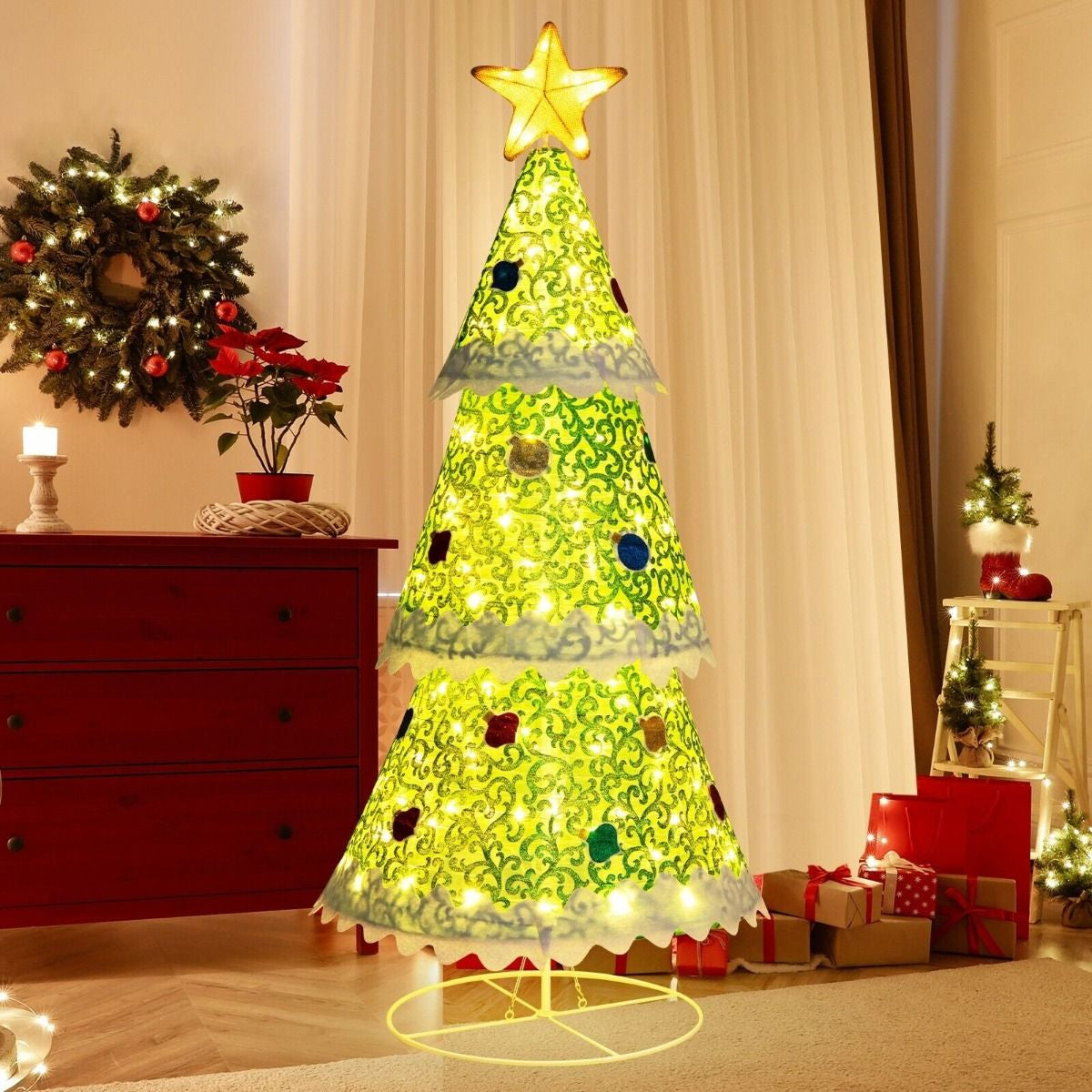 4.6-Foot Pre-Lit Collapsible Christmas Tree Featuring 110 LED Lights