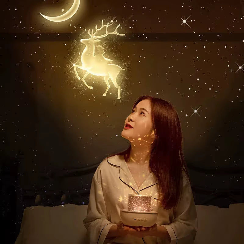 Crown Star Rotating Projection Night Lamp for Children's Bedrooms with Film Sheets - Perfect Birthday Gift