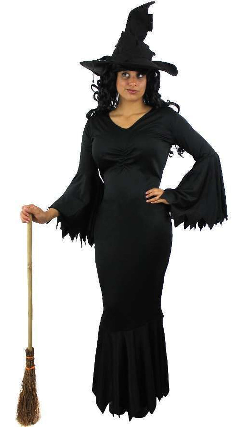 Elegant Gothic Witch Costume for Women with Fishtail Dress and Hat for Halloween