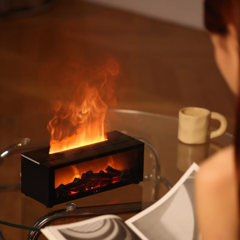 HEEYCEM USB-Powered Simulated Fireplace Flame Humidifier with Night Light, Timer, and Auto Shut-Off for Home and Office Use