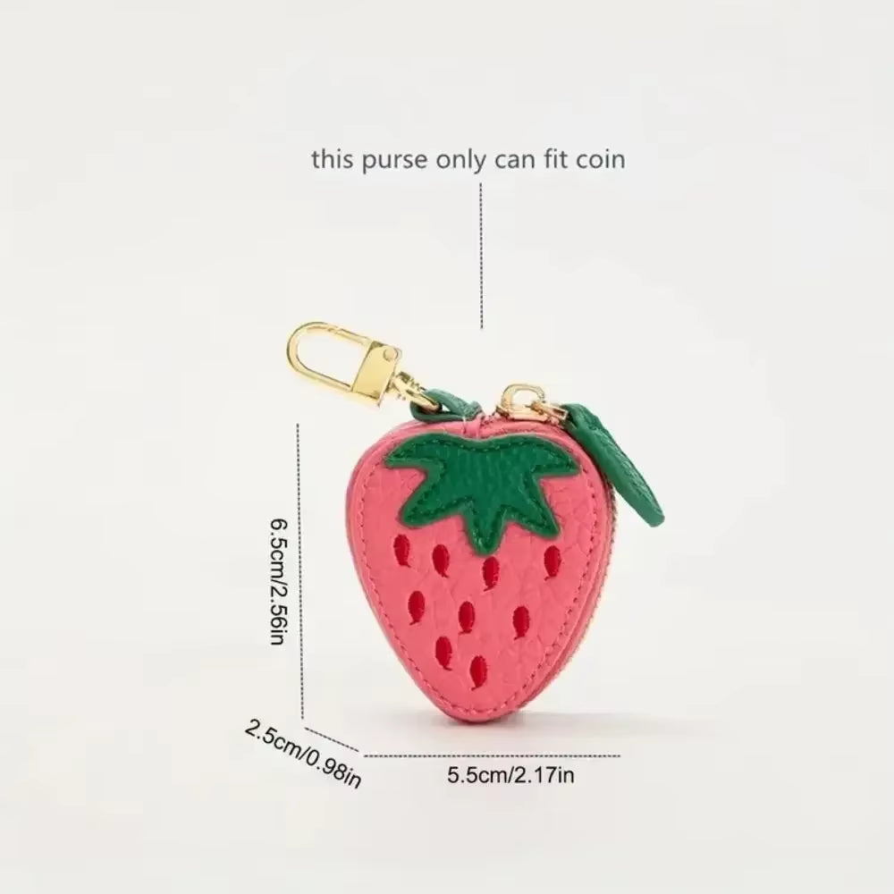 Mini Cherry-Shaped PU Leather Coin Purse - Adorable Strawberry Design Keychain and Earphone Storage Bag, Korean Style