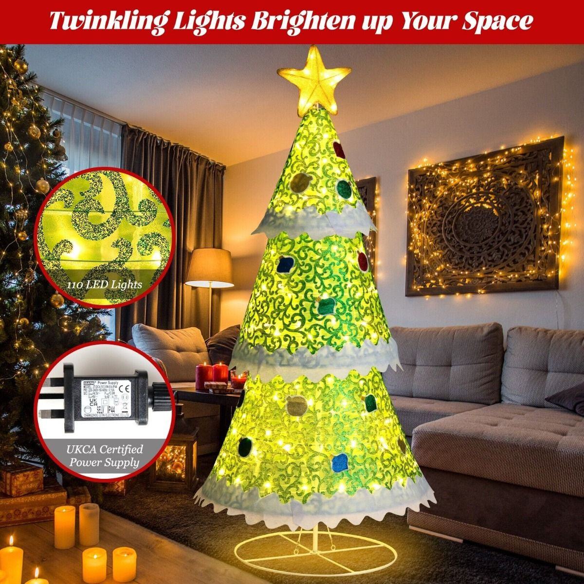 4.6-Foot Pre-Lit Collapsible Christmas Tree Featuring 110 LED Lights