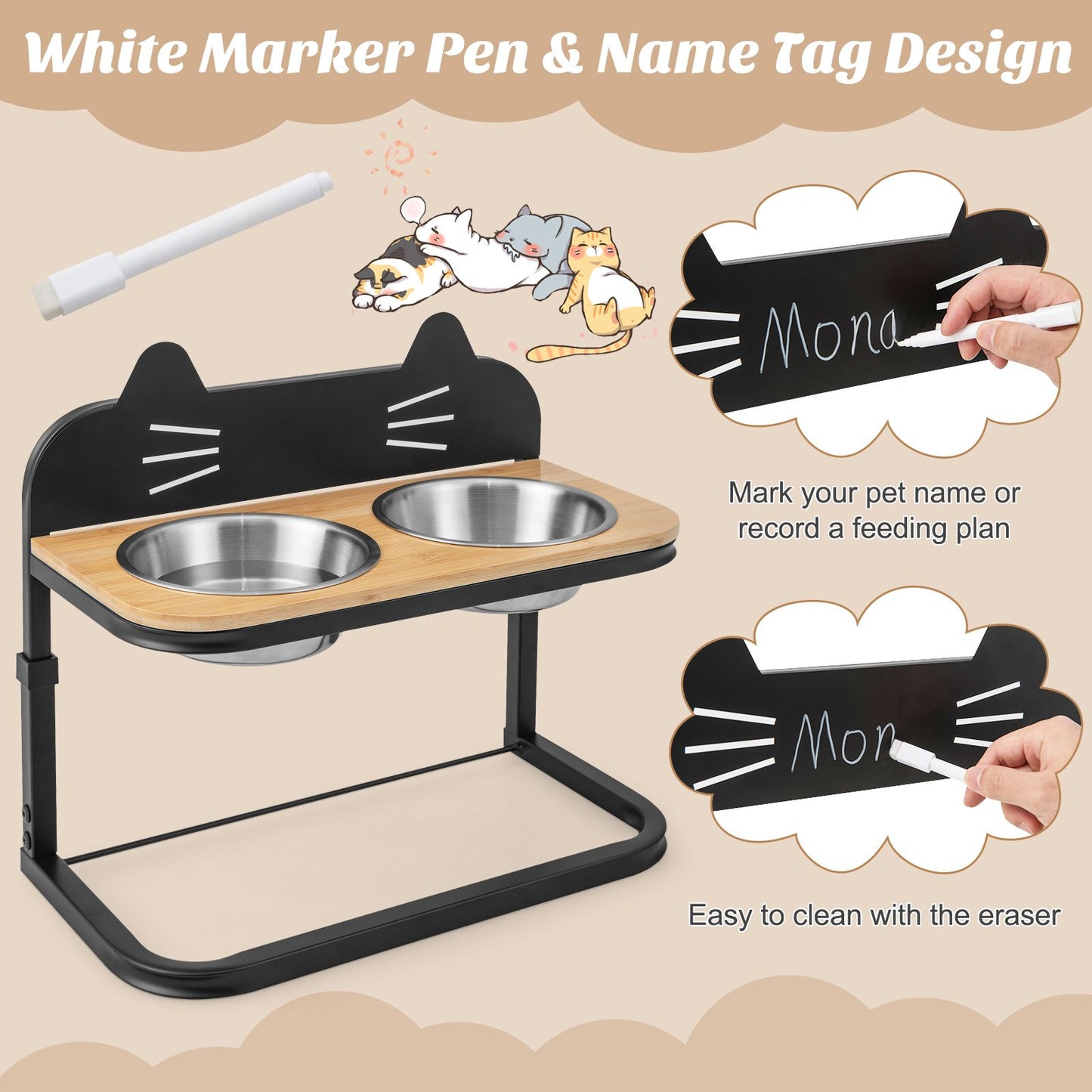 Elevated Cat Feeder with Dual Stainless Steel Bowls