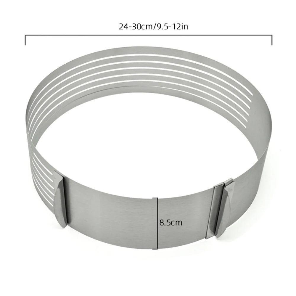 Adjustable Stainless Steel Round Cake Cutter and Slicer - 20CM and 30CM, 7-Layer Mousse Ring Mold Baking Tool
