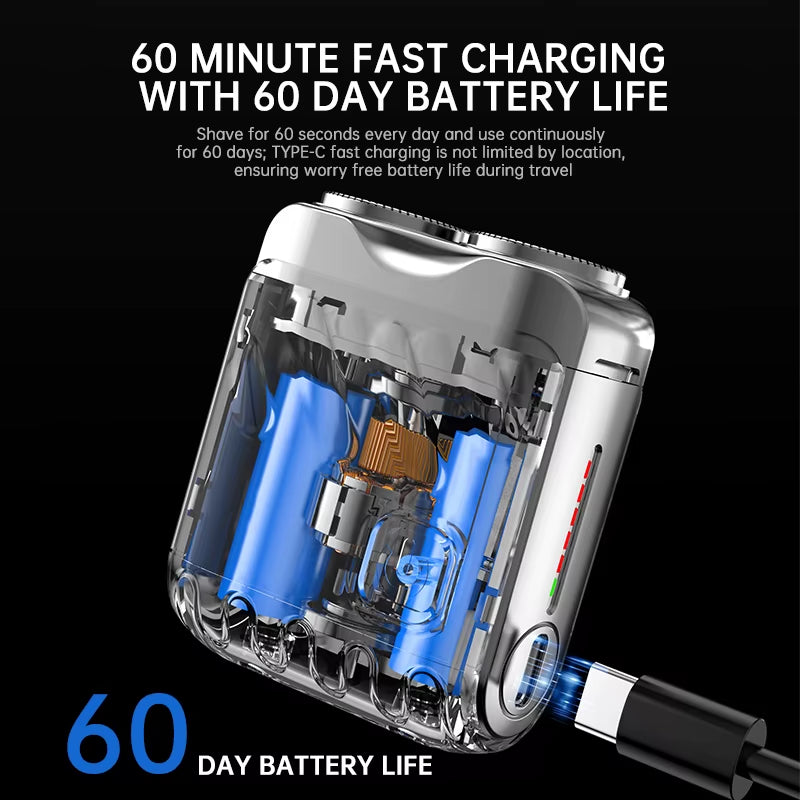 Rechargeable Dual Head Waterproof Rotary Shaver for Men's Hair and Beard Trimming - Mini Type-C Travel Design